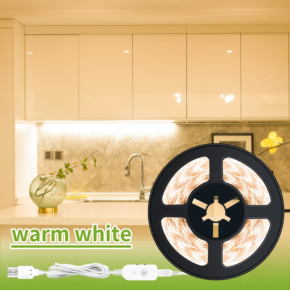 

Светильник с пассивным инфракрасным датчиком движения, USB 5 В, фонарь с светодиодный светкой для спальни, лестницы, ночсветильник, 1 м, 2 м, 3 м, 4...