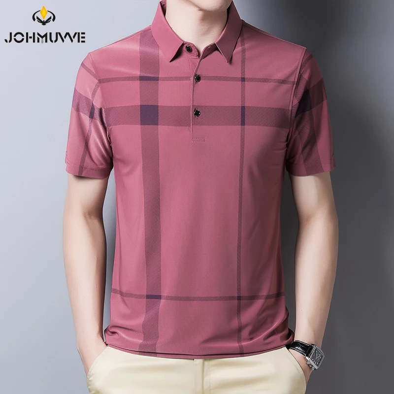 JOHMUVVE  5 Colour  NEW Fashion Polo Shirt Men Cotton Lapel Collar T-shirt Formal Office Casual Business Short Sleeve T-shirt
