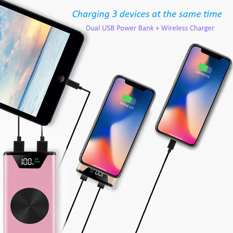 50000mah wireless charging power bank portable charging external battery charger led 2usb power bank for iphone xiaomi poverbank free global shipping
