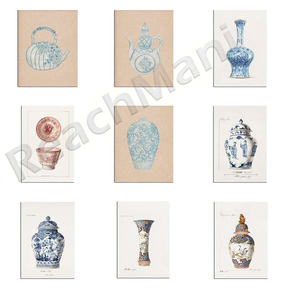 Голубая фарфоровая ваза с принтом в Корейском стиле акварельное искусство
