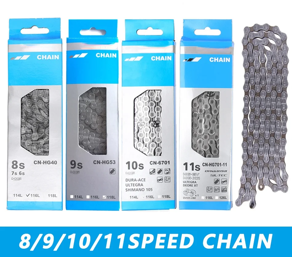 

8/9/10/11/12Speed Chains HG40 HG50 HG53 HG93 HG54 HG95 4601 HG601 HG701 HG901 Road MTB Bicycle Chains 112/116/118 Links