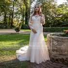 Элегантное свадебное платье-футляр цвета шампанского с длинным рукавом и аппликацией, платья из тюля 2019, свадебные платья на заказ