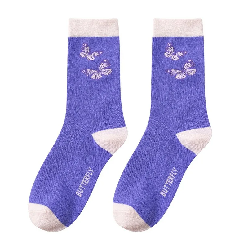 

Women Socks Cotton Butterfly Cartoon Sock Woman Colorful Unisex High Funny Novelty Ladies Sox Spring Autumn Female Trendy Sokken