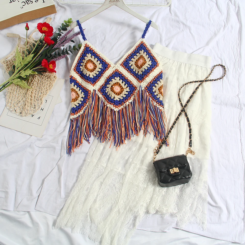 Богемные пляжные топы для девочек 2020 летний короткий топ с крючком Сексуальная