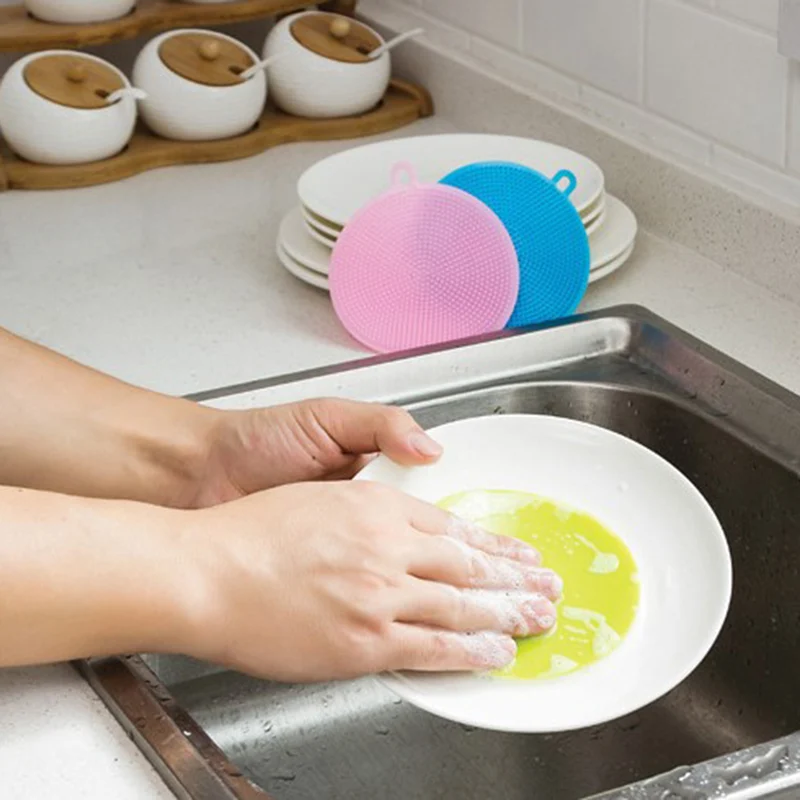 

5 Pieces Magnic Silicone Dish Sponge Washing Brush Scrubber 5 Pack Household Cleaning Sponges Brushes