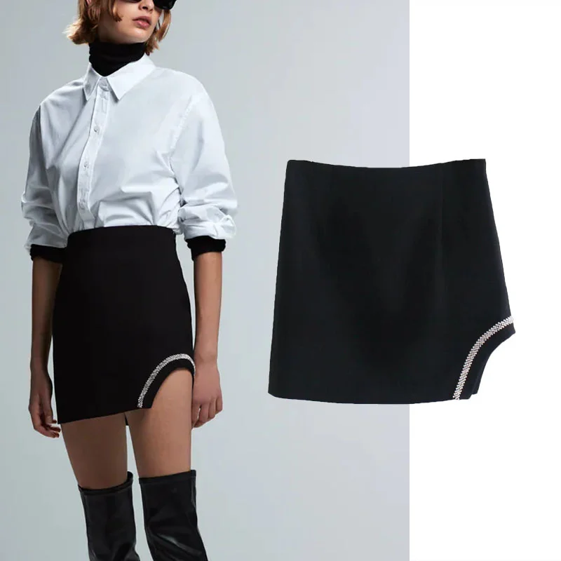 

Женская мини-юбка с высокой талией ZA, черная короткая юбка с асимметричным подолом, весна 2022