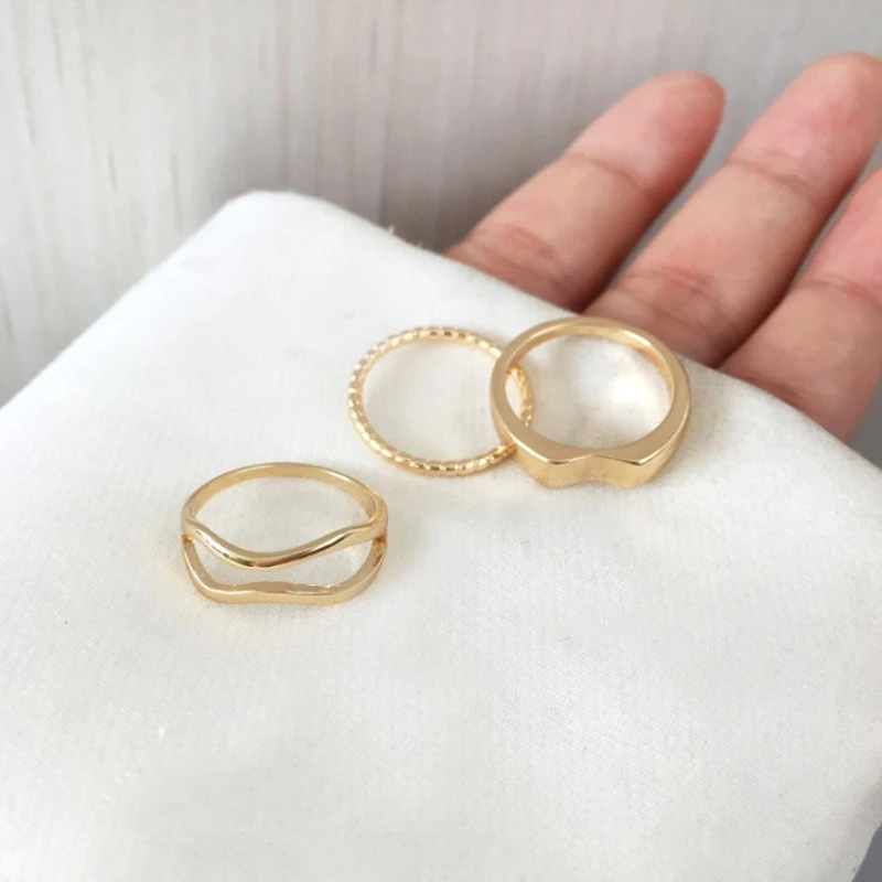 

3PCS/Set Korea Vintage Metal Chain Open Rings for Women Gold Silver Color Wide Punk Ring Set Party Jewelry Gifts