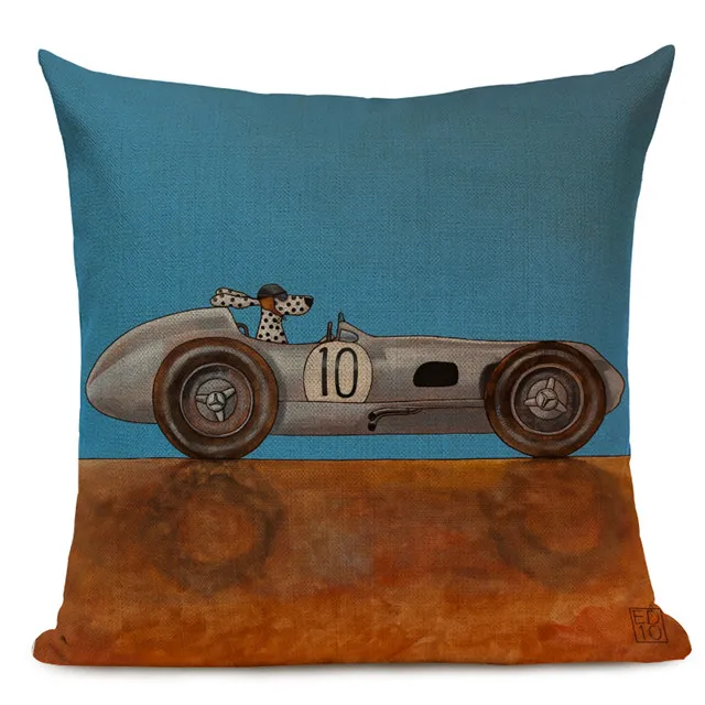 Hot Sale Pillow Lovely Cartoon Dog Cat Color Driving Car Vintage Almofadas 45X45CM Linen Pillow Decorative Linen Cushion Cover - Цвет: 12