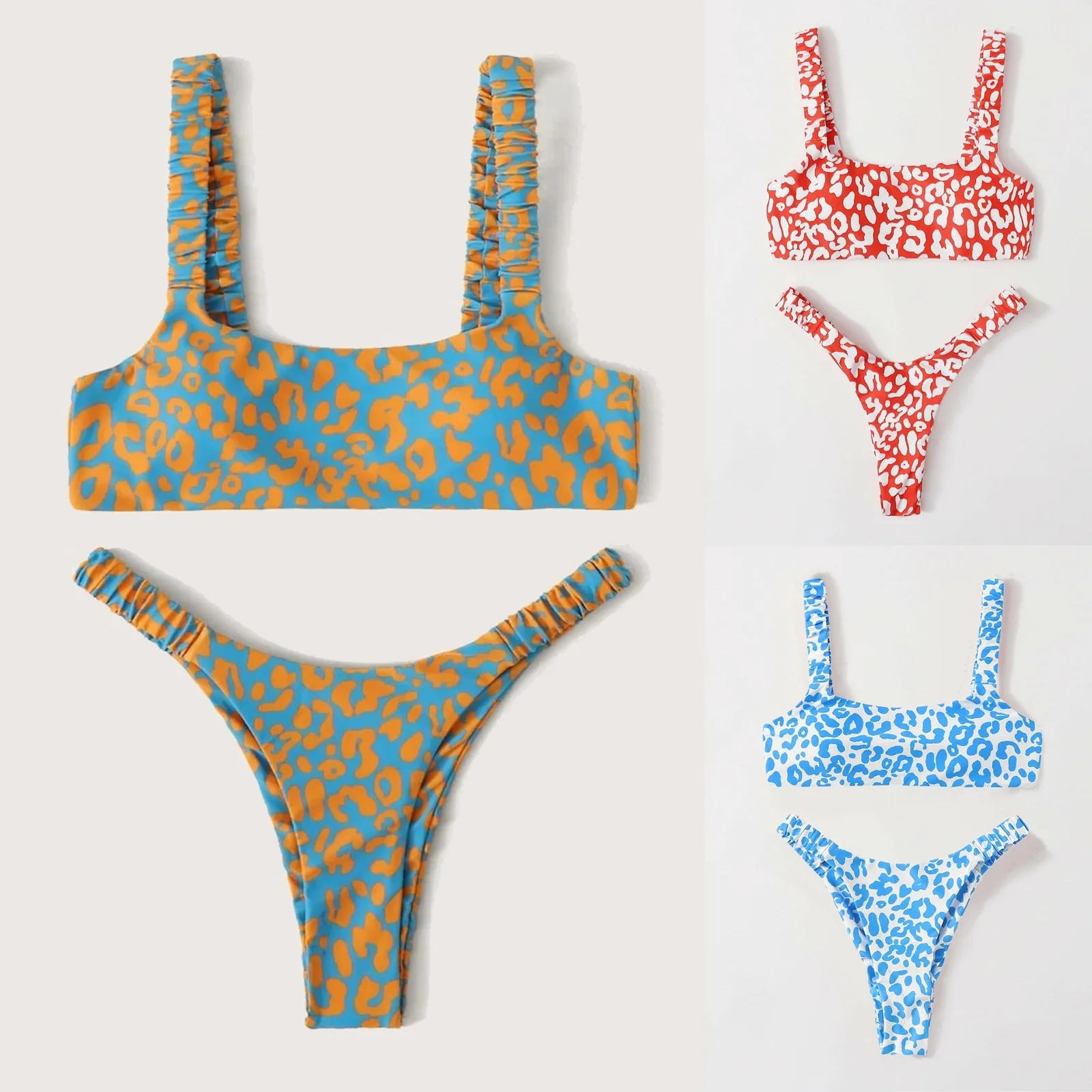 

Women's Swimsuit Sexy Bathing Suit Bandeau Beachwear Printed Sexy Bikinis 2021 Two Piece Swimwear Wire Free Sling Split Tankini