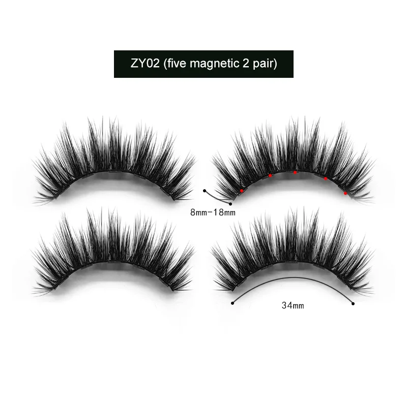 2 Pairs Magnetically Attractive Natural Thick Five-magnet False Eyelashes Mixed Magnetic Liquid Eyeliner Makeup Set New TSLM1