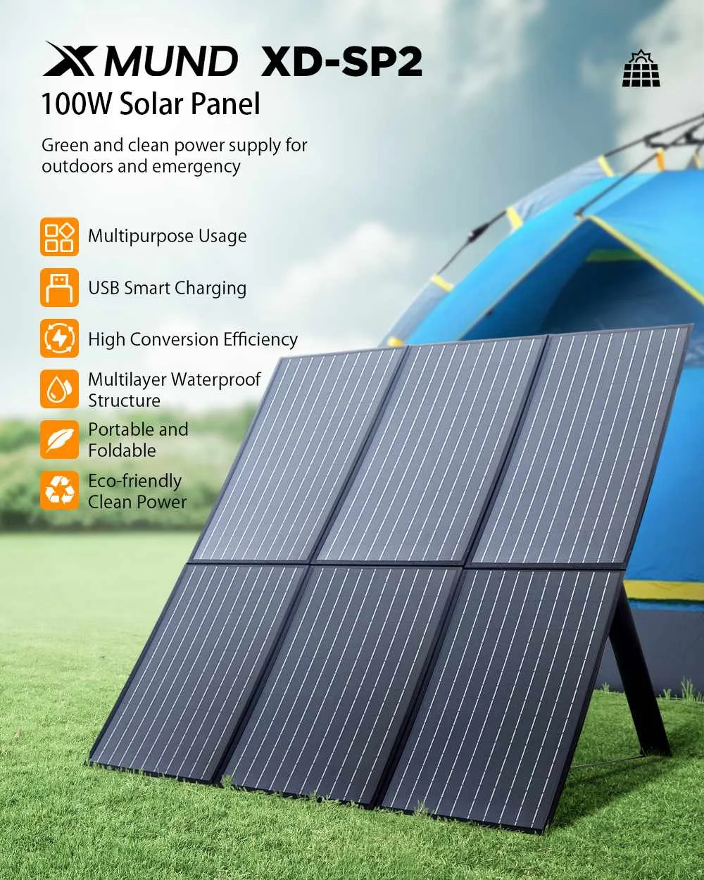 

Складная солнечная панель XMUND, 100 Вт, 18 в, двойное зарядное устройство USB, портативный внешний аккумулятор, генератор солнечной энергии для см...