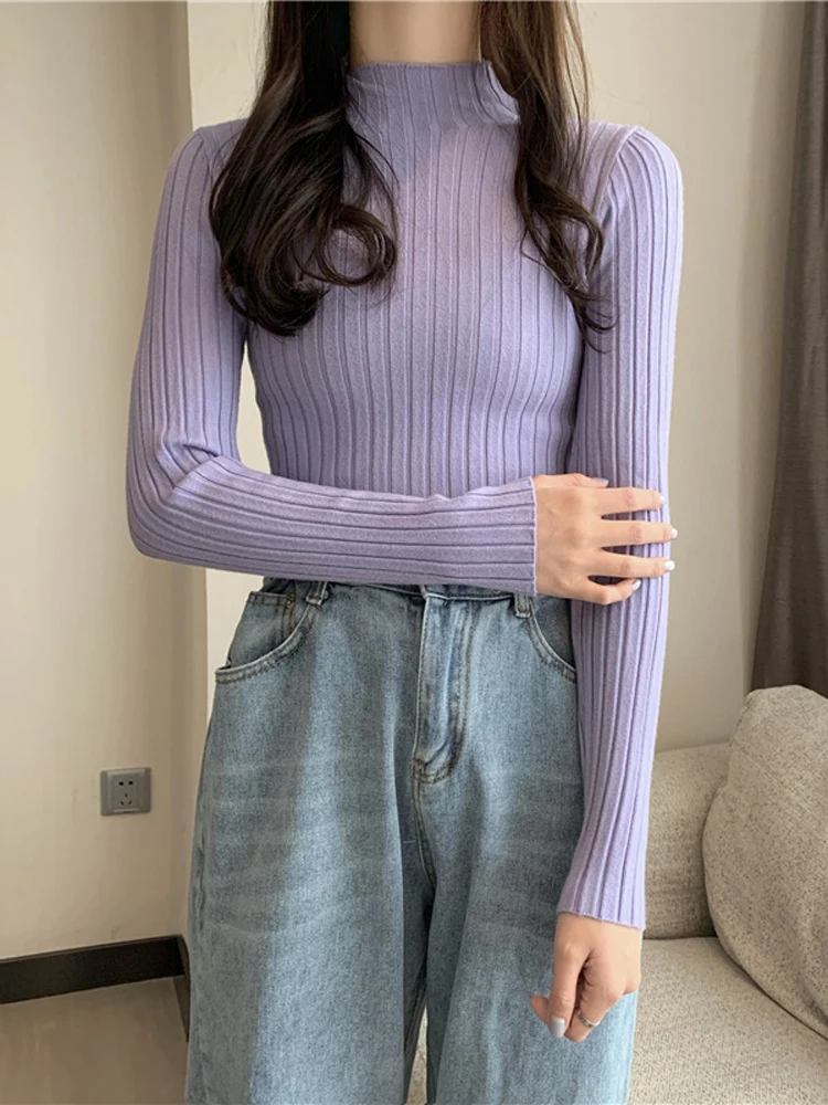 

Autumn New Korean version of the gentle wind sweater top half high collar slim long sleeve base shirt sweater female fashion