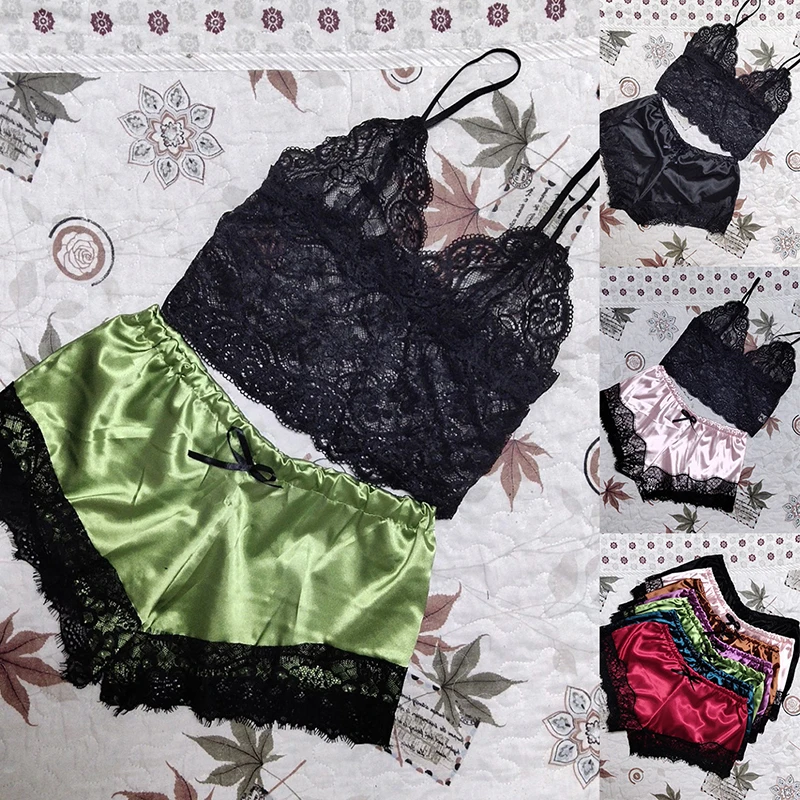 

1 Set Fashion Womens Lace Sleepwear Lingerie Tops Shorts Set Babydoll Pajamas Sports Underwear Nightwear 14 Colors