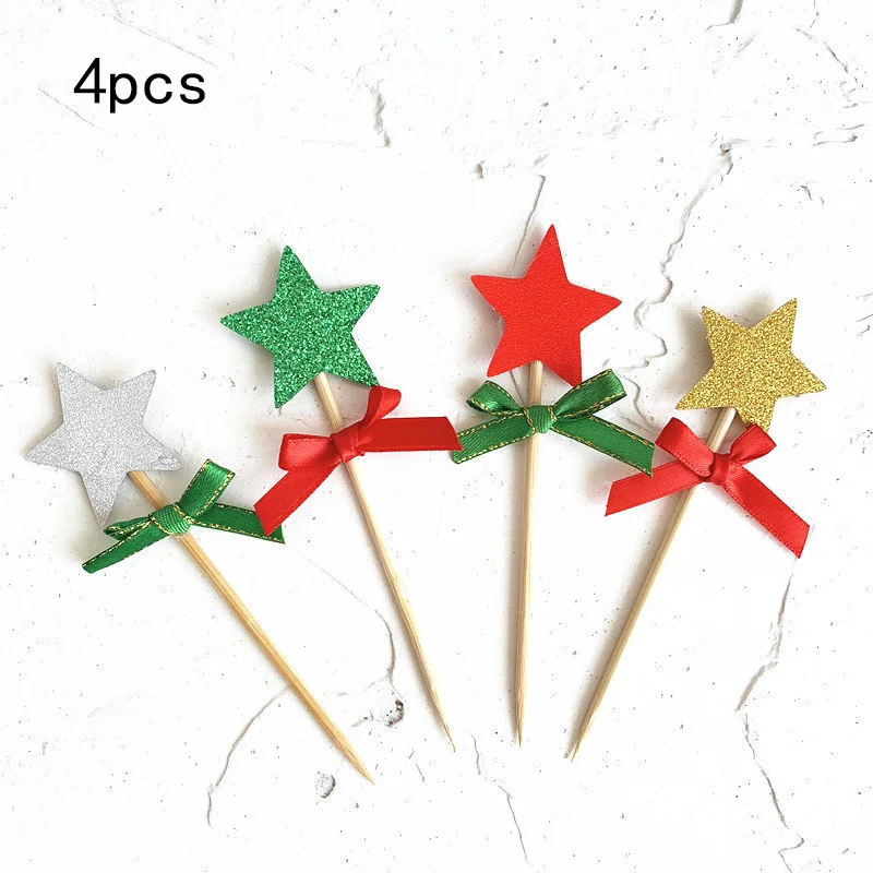 4pcs as picture 5 шт. с изображениями мультипликационных персонажей мини Рождественский капкейк фигурки жениха и невесты; олень Рождественская елка звезда топперы для торта на день рождения десерт украшения для тортов, Рождественская детская одежда, вечерние поставки - Цвет: 4pcs as picture