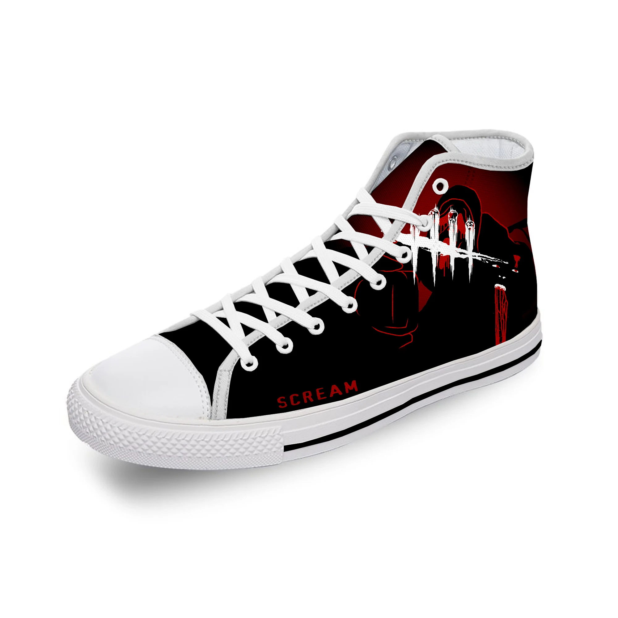 

Hot Movie Scream Ghostface Horror White Cloth Fashion 3D Print High Top Canvas Shoes Men Women Lightweight Breathable Sneakers