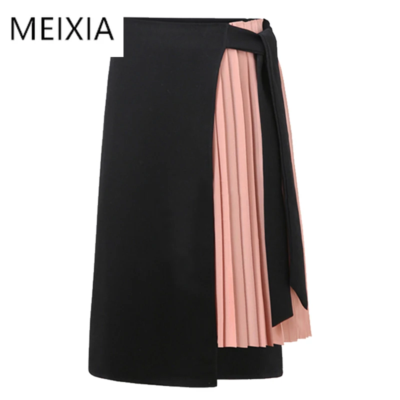 

MEIXIA 2020 summer Autum women skirt Casual Polyester Chiffon Asymmetry High waist zipper skirt Splicing streetwear pink skirts