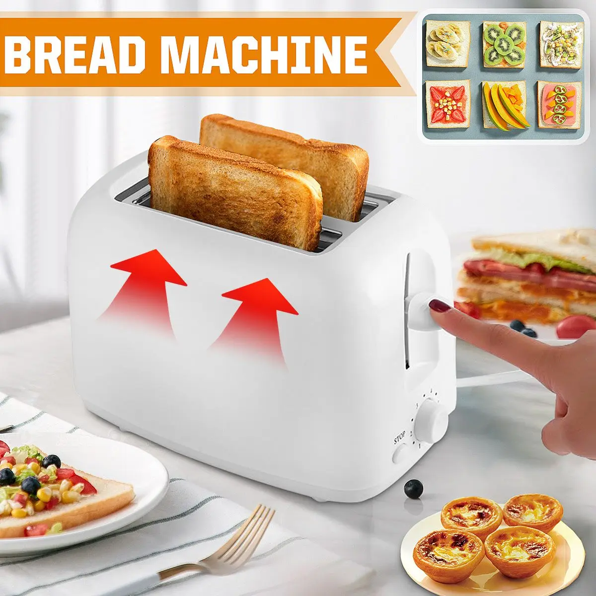 

Bread Baking Machine 220V 800W Electrical Toaster Household Automatic Breakfast Maker Double-sided Baking Six-speed