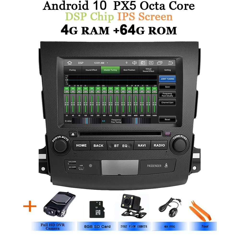 DSP чип ips Android 10 в тире автомобильный стерео dvd-плеер gps для Mitsubishi Outlander 2007-2012 peugeot 4007/Citroen C-Cross радио - Цвет: DSP-IPS Rear-DVR