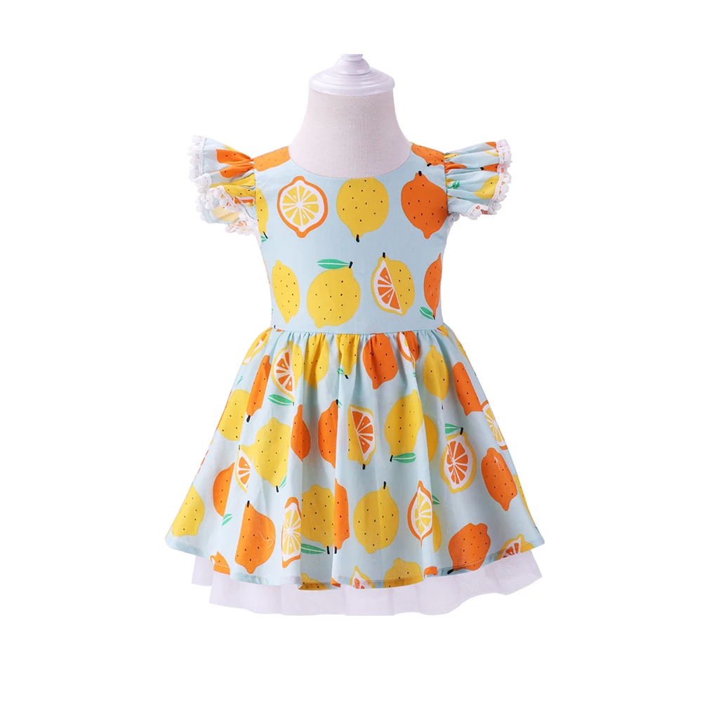 Платье с цветочным принтом для девочек модное платье рукавами-крылышками из