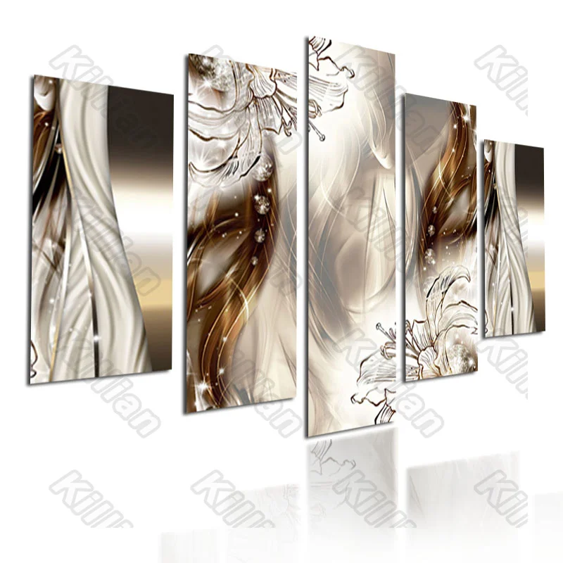 

Plant Style Mural Canvas Paintings Modular Home Decor Prints 5 Pieces White Flower Lily Poster Feathers Living Room Wall Fresco