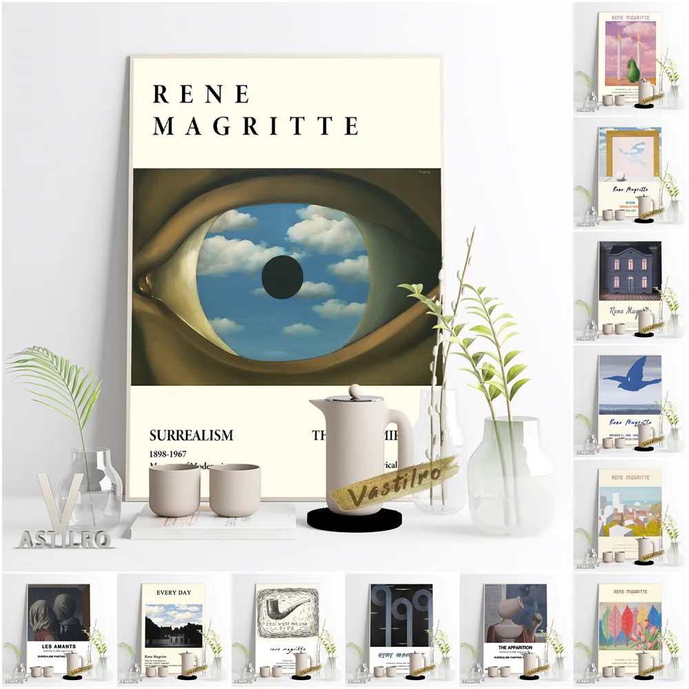 

Rene Magritte Surrealism Exhibition Museum Poster The Lovers Canvas Painting The False Mirror Art Print Wall Stickers Home Decor