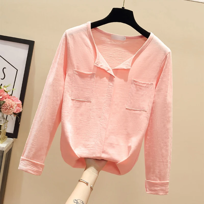 Футболка женская Весенняя с длинным рукавом свободная повседневная рубашка из