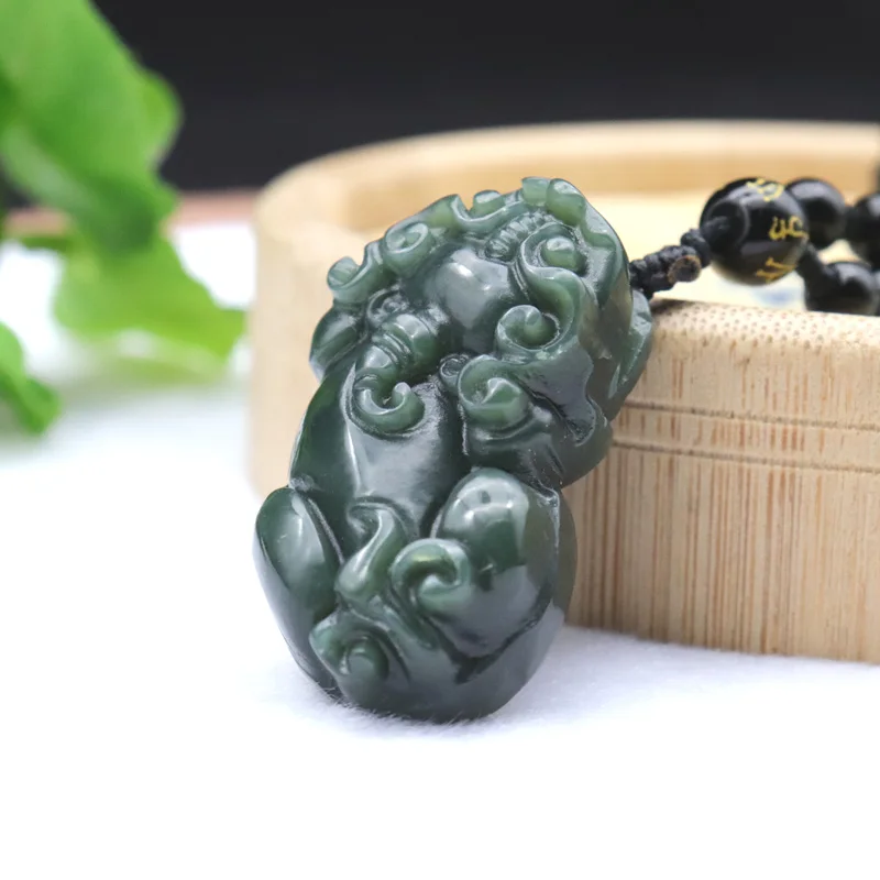 Кулон с натуральным нефритовым нефритом Pixiu амулет ожерелье для мужчин и женщин