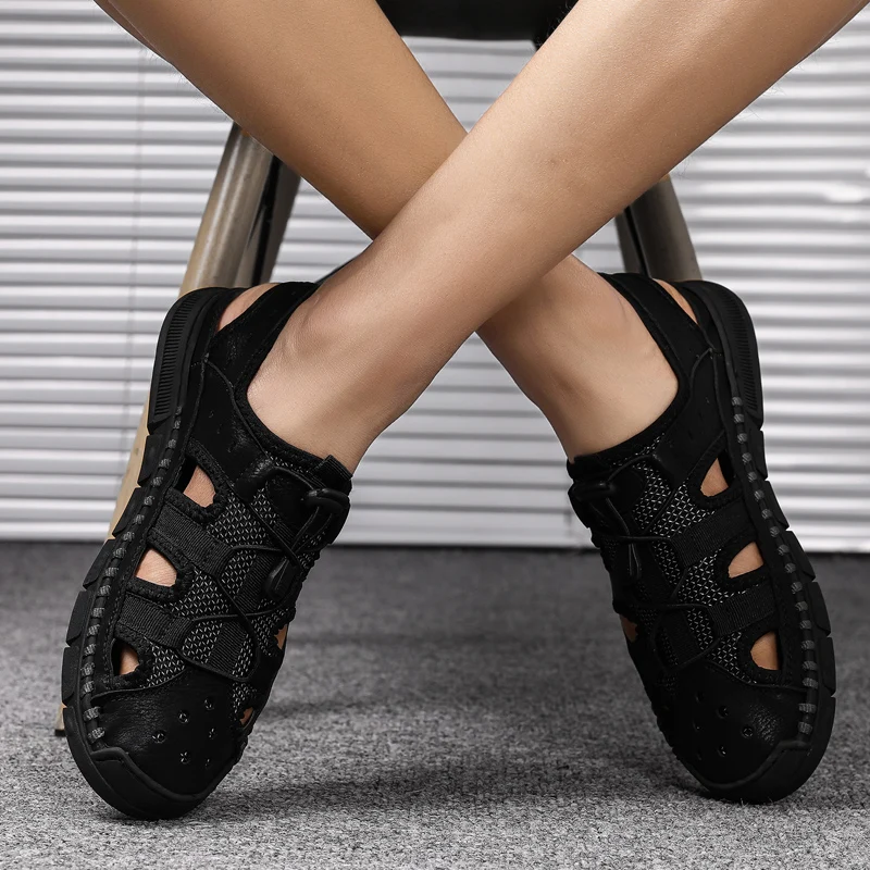 Высококачественная летняя модная мягкая обувь мужские сандалии из натуральной