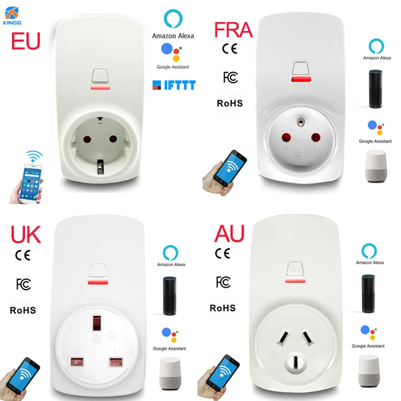 WiFi умная электрическая розетка ЕС FRA Великобритания AU вилка адаптер для Alexa Echo Google