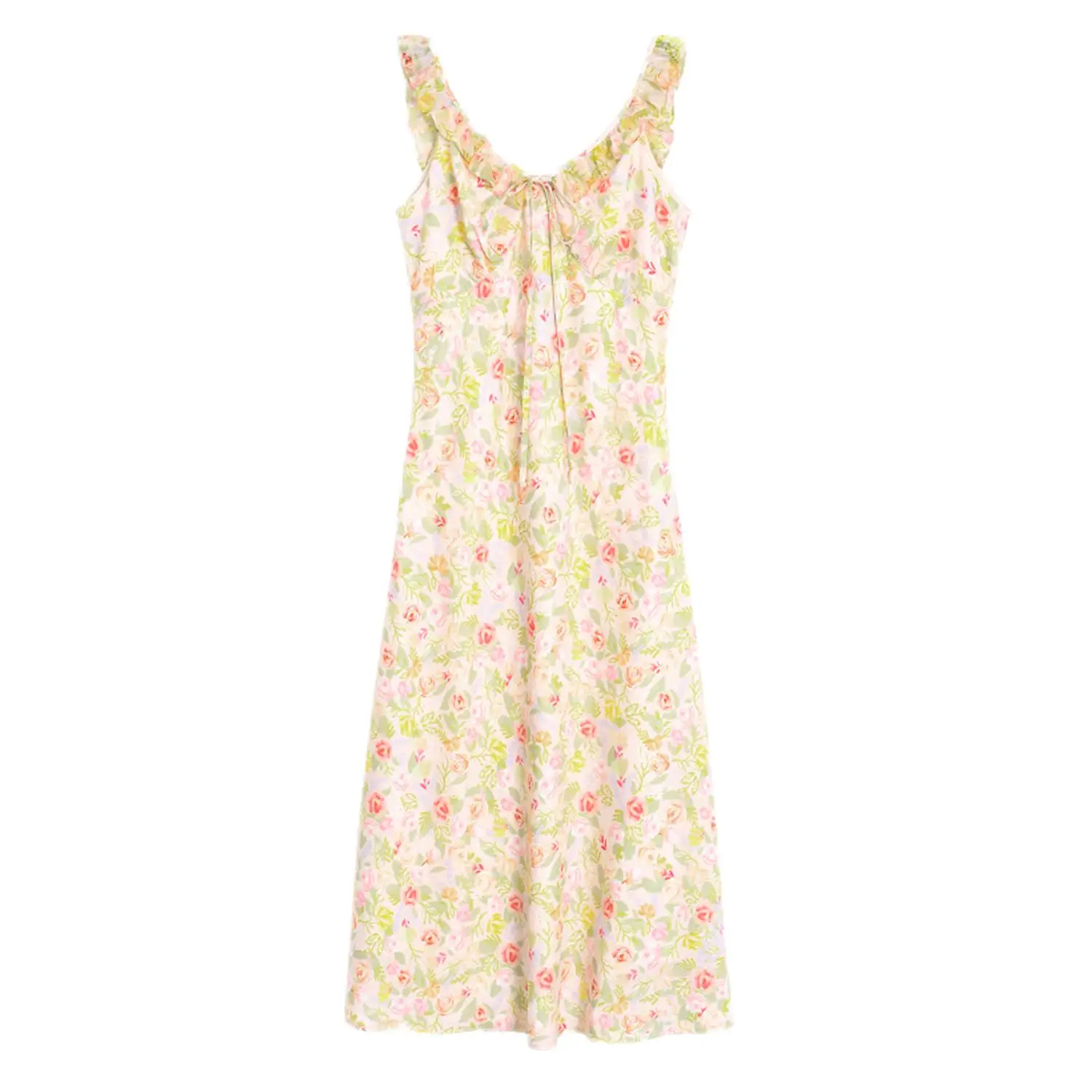 

Summer Elegant Floral Print Fungus Spaghetti Straps Midi Dresses Vintage Backless Sleeveless Sexy A-Line Party Women Clothing