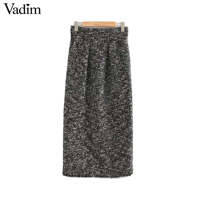 Женское элегантное платье vadim tweed midi юбка с разрезом сзади и карманами в