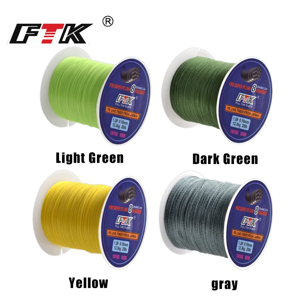 FTK 100 м 8-жильная ПЭ плетеная рыболовная леска 0 16-0 40 мм 25-90lb 10 5-40 3 кг невероятно
