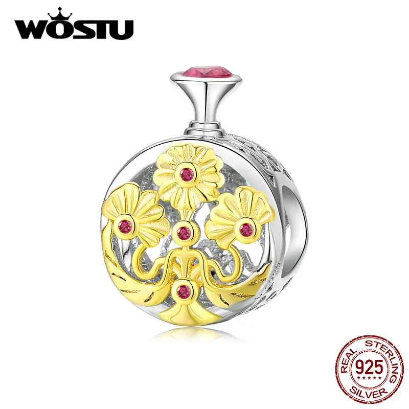 Подвеска в виде флакона духов из серебра 925 пробы с желтой эмалью|Ювелирные шармы|