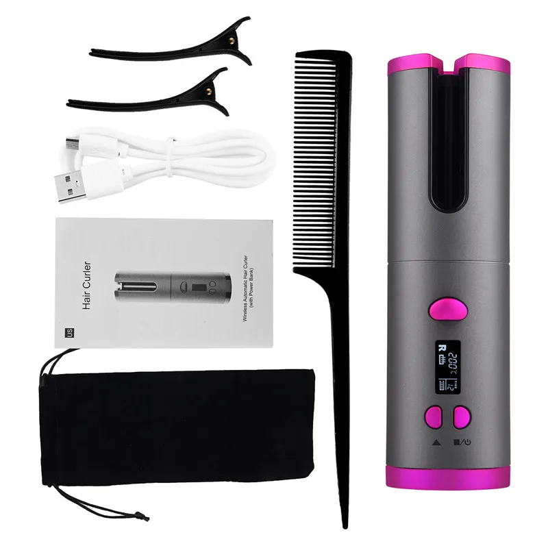 

Automatic Curling Iron with LCD Temperature Display Timer 6 Adjustable Temperature Barrel USB Rechargeable Travel Curling Iron