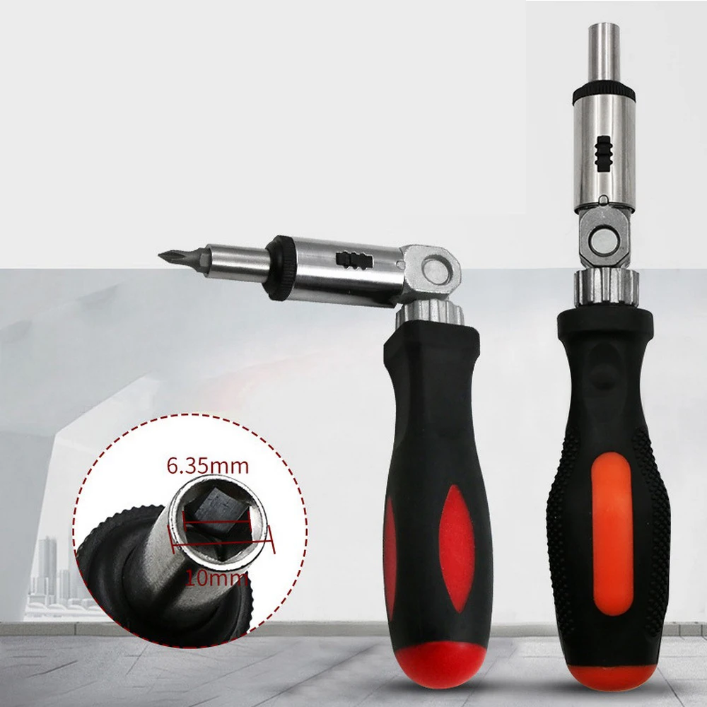 

Anti-slip Ratchet Screwdriver 180 Degree T-type Foldable Screwdriver Set 1/4 Hex Mutilfunction Screwdriver Maintenance Tools