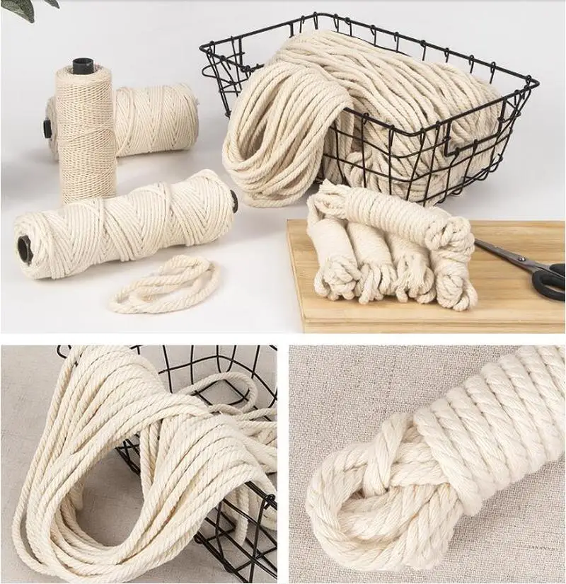 

3mm 4mm 5mm 6mm Macrame Rope Twisted String Cotton Cord For Handmade Natural Beige Rope DIY Home Wedding Accessories Gift