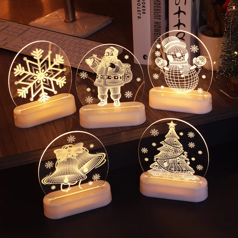 

Christmas Tree Santa Claus 3D Illusion LED Lamp Night Light Colorful USB Powered Battery Touch Button Gift Box Decoration 10pcs