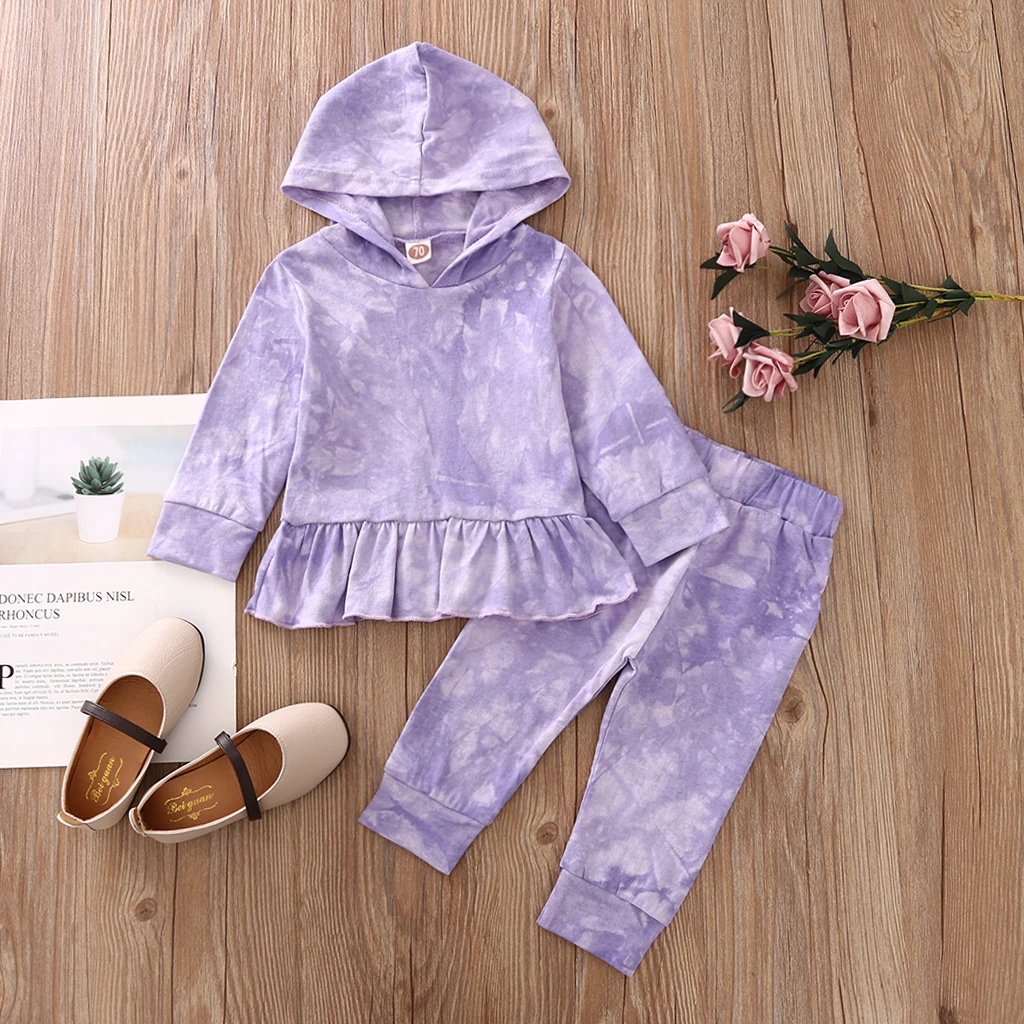 

Tie Dye Print Girls Outfits Long Sleeve Hooded Top Long Pants Newborn Infant Toddler Casual 2Pcs Sets Baby Clothing 0-3Y