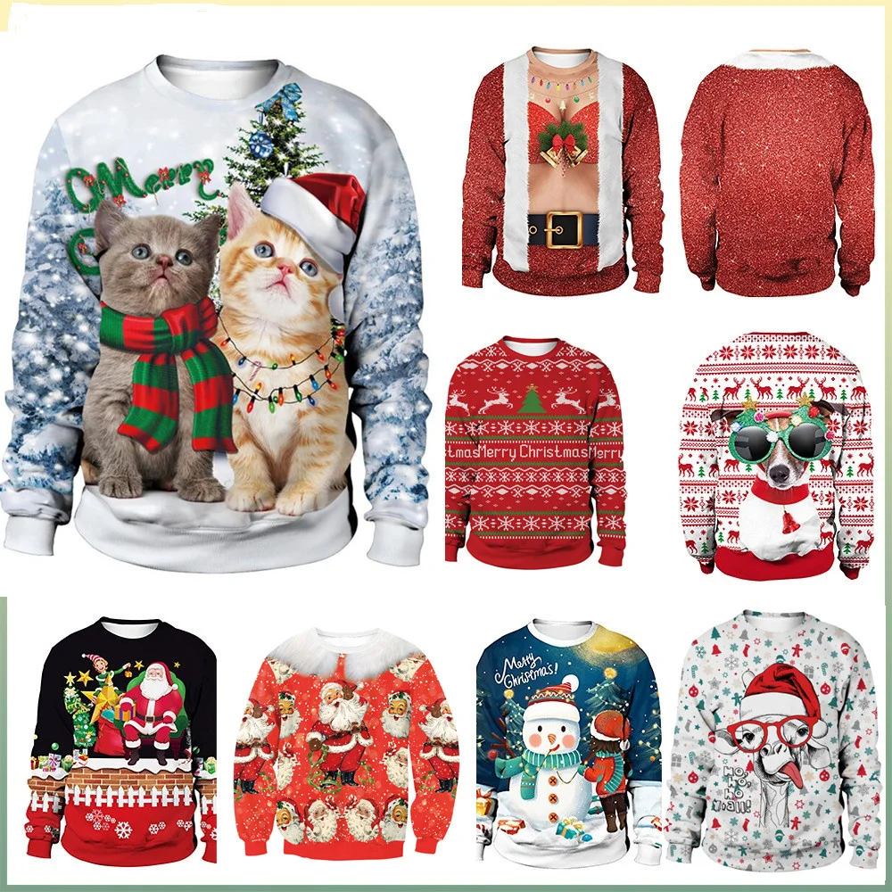 

Camisola de natal para mulheres homens de natal com um veado impresso engraçado streetwear traje versátil feio 2021 outono