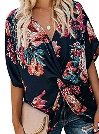 LISALA плюс размер 2XL летняя шифоновая блуза женские Топы boho блуза цветочный принт свободный v-образный вырез рукав «летучая мышь» blusa mujer