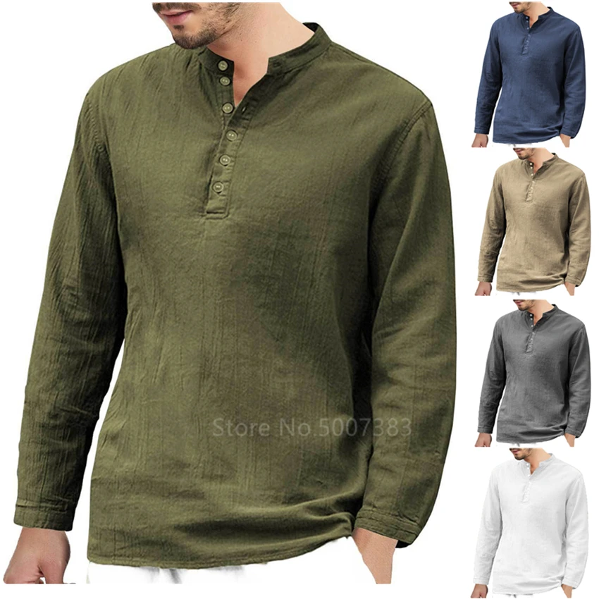 Мужская хлопковая рубашка Повседневная с длинным рукавом и воротником осень