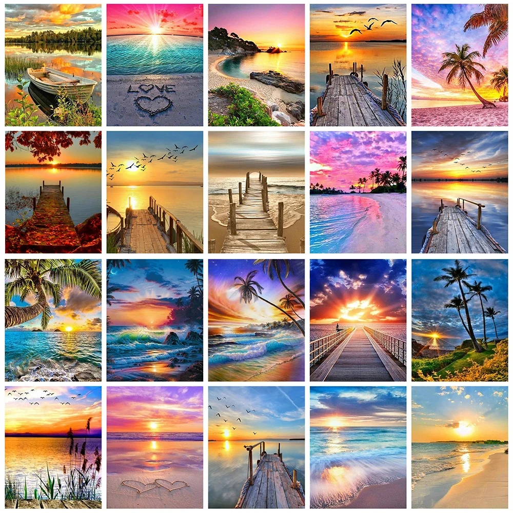 

Полноразмерная Алмазная мозаика закат 5D DIY алмазная живопись мост картины фотоэлементов