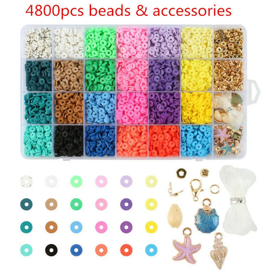

1 Box 4800pcs 6mm Polymer Clay Beads Spacer Charms For DIY Bracelets Jewelry Making DIY Handicrafts Name Bracelet Key Chain
