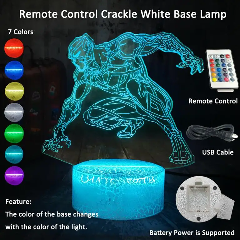 White base Remote Marvel Черная пантера Мстители Прохладный 3D светодиодный ночной Светильник ребенок Настольная лампа 7 цветов для маленьких мальчиков, детская игрушка, рождественские украшения для дома подарок на день рождения - Испускаемый цвет: White base Remote