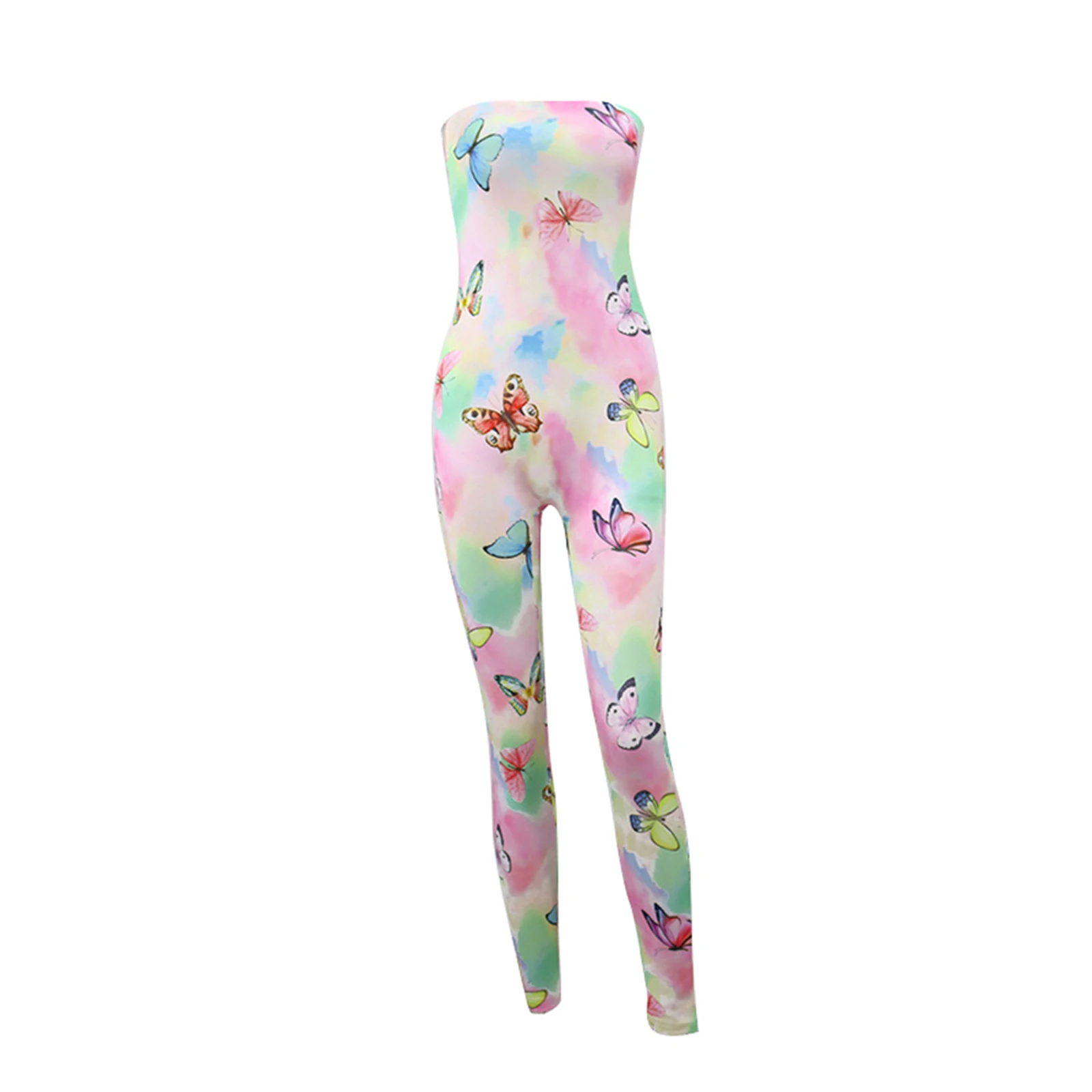 

Women’s Sexy Off-shoulder Jumpsuit Summer Fashion Butterfly Print Tight-fitting Bodysuit