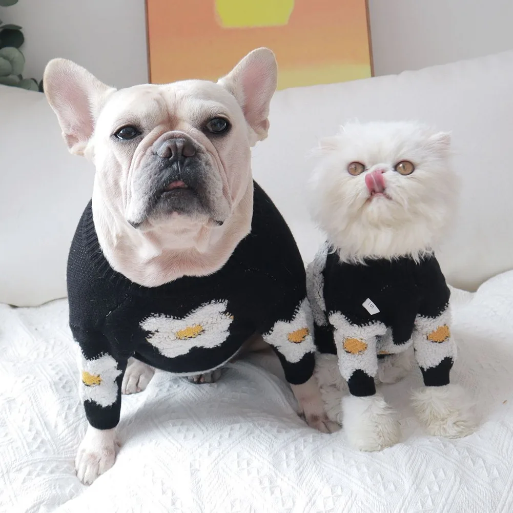 

Winter Soft Dog Coat Winter Daisy Pattern Turtleneck Windproof Warm Cat Pet Clothes Sweatshirt Sweater For Small Dogs Pug