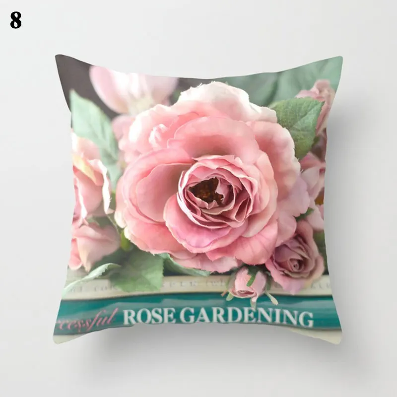 

45*45Cm Rose Flower Pillowcase Polyester Peachskin Home Decorative Pillowcase For Sofa BedMediterranean Style Factory Wholesale