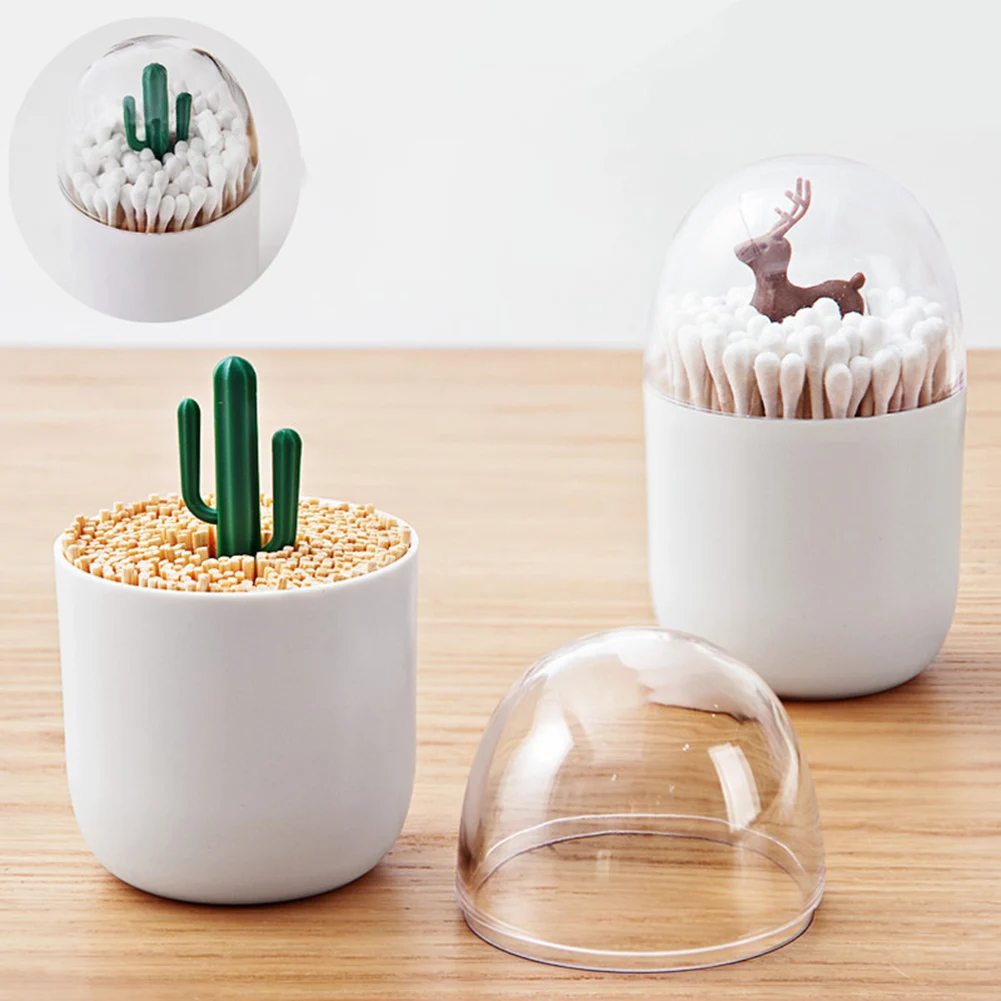 

Animal Toothpick Holder with a Transparent Lid Simple Style Toothpick and Cotton Swabs Dispener