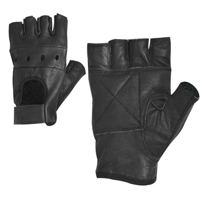 

Men's Leather Gloves Half Finger Fingerless Stage Sports Driving Solid Black Gloves