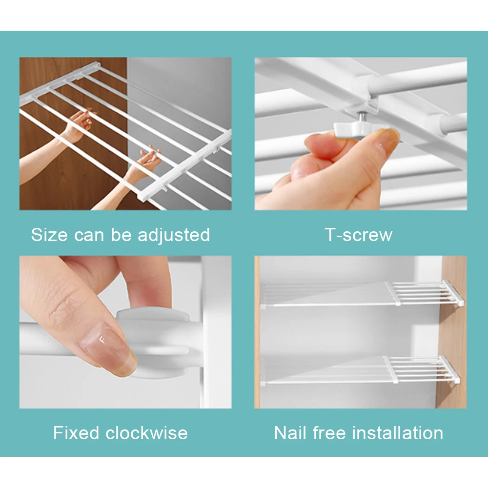 

Adjustable Closet Organizer Storage Shelf Wall Mounted Kitchen Rack Space Saving Wardrobe Decorative Shelves Cabinet Holders